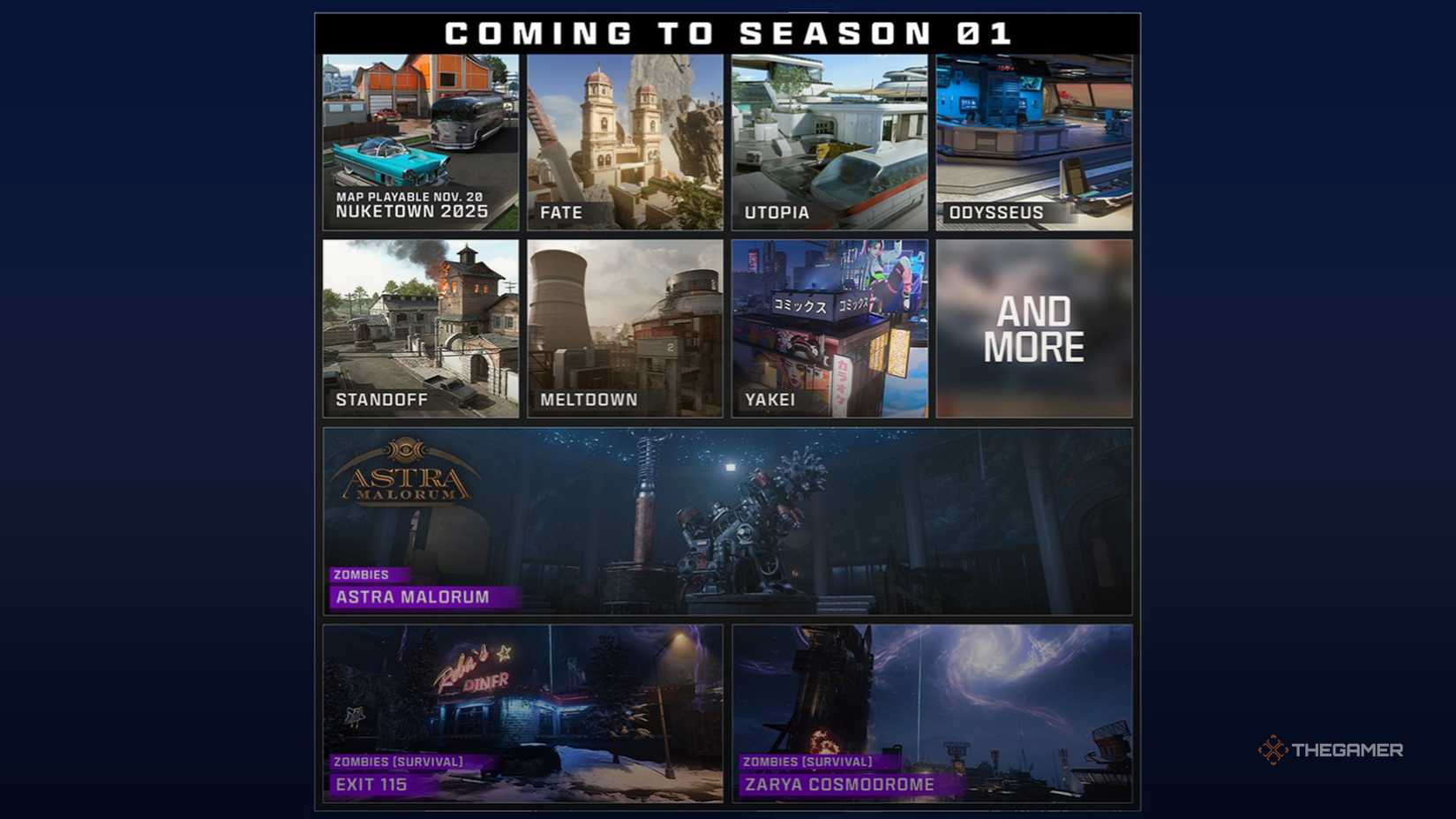 Black Ops 7 season 1 roadmap showing new Multiplayer and Zombies map.