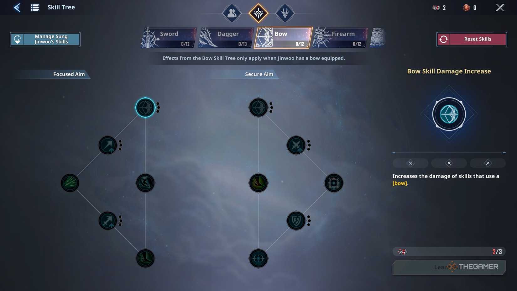 Bow skill tree in Solo Leveling Arise Overdrive.