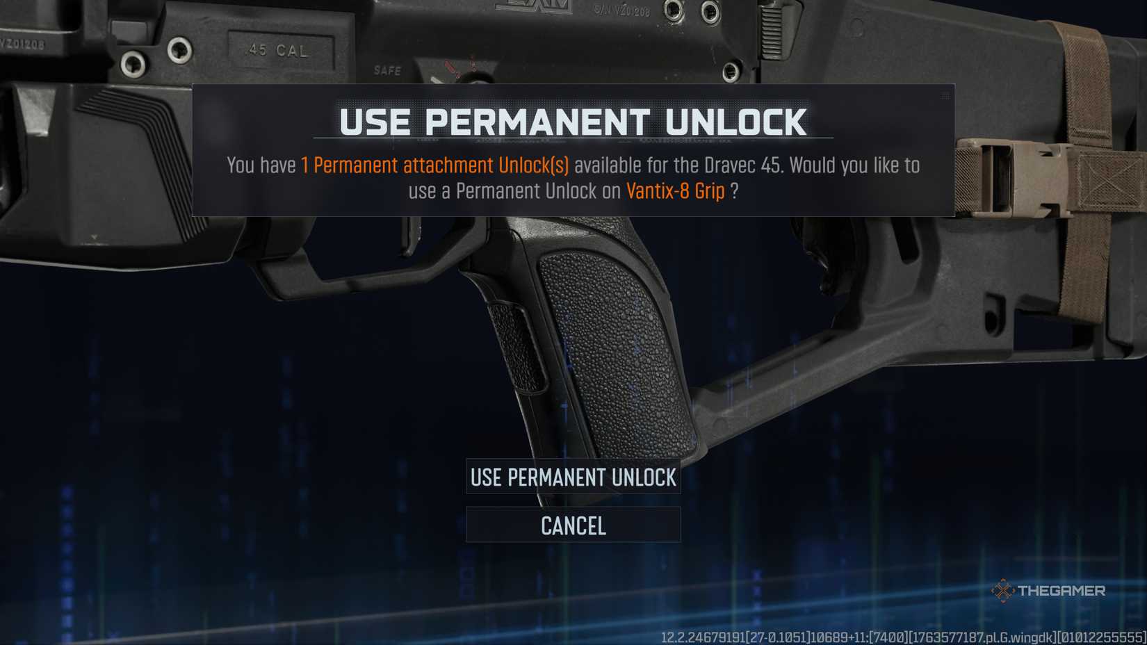 Using a Permanent Attachment Token to obtain the Vantix-8 Grip for the Dravec 45 in Call of Duty: Black Ops 7.