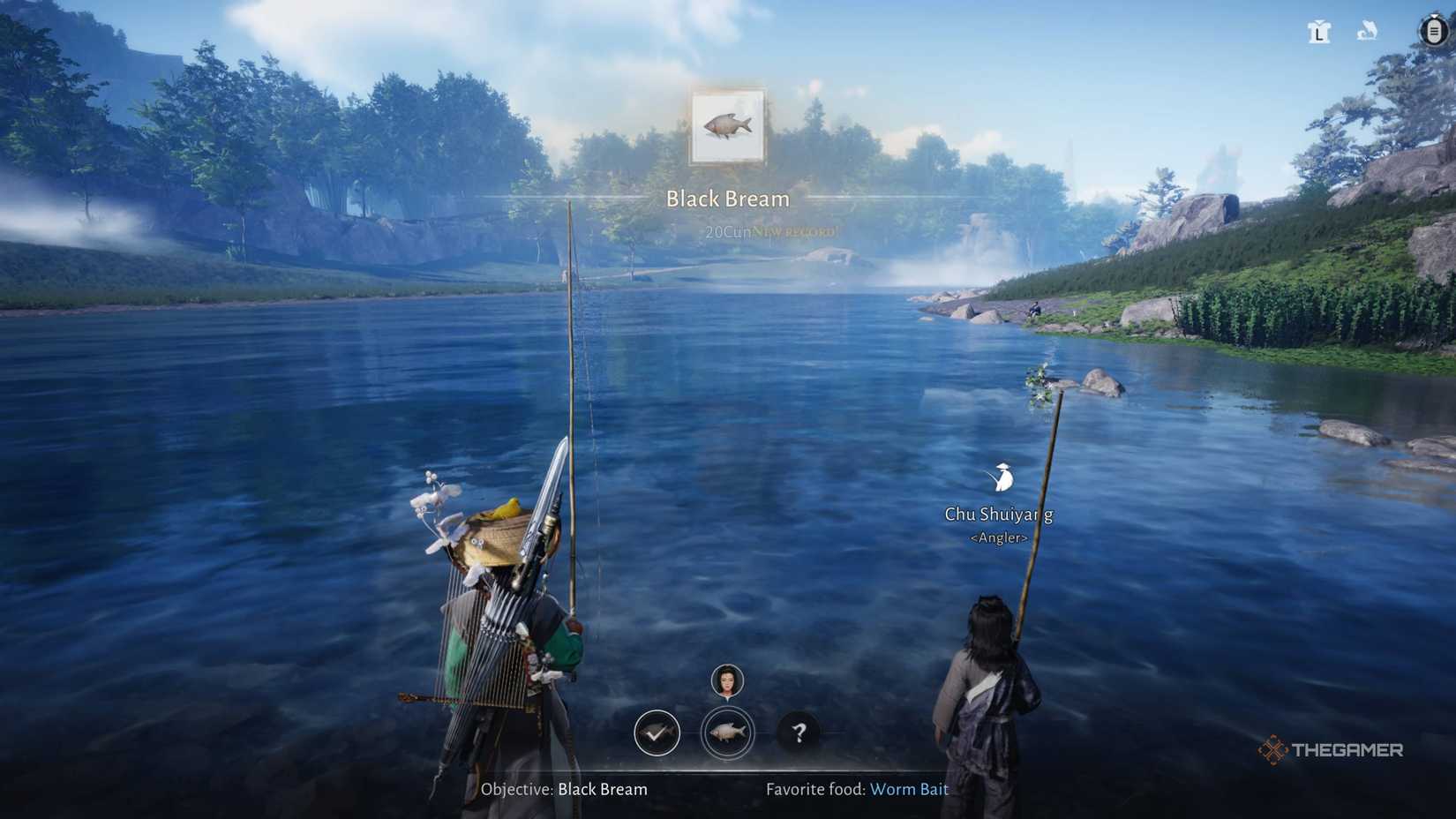 Catching a black bream while fishing in where winds meet.