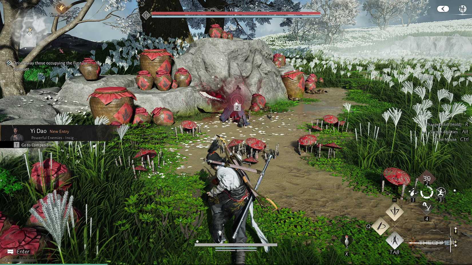 The player using Celestial Seize to take Yi Dao's weapon in Where Winds Meet.
