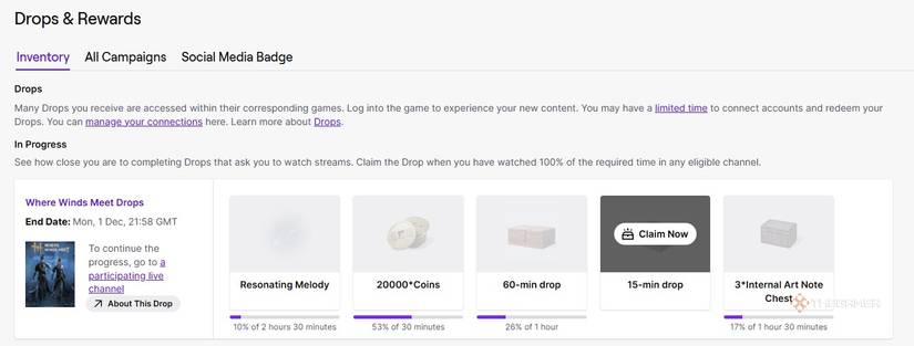 Claiming Where Winds Meet Twitch Drops.