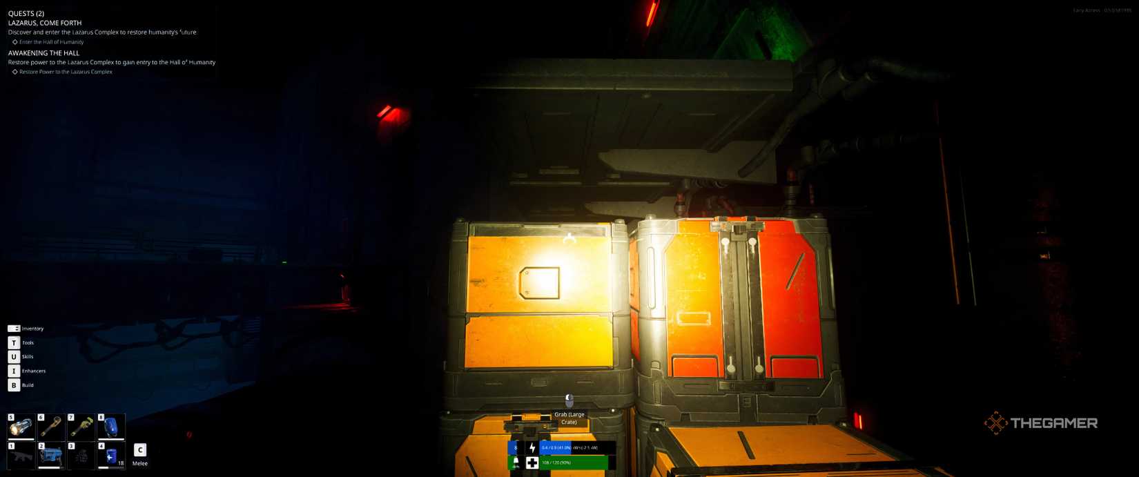 Crates on the platform in The Last Caretaker.