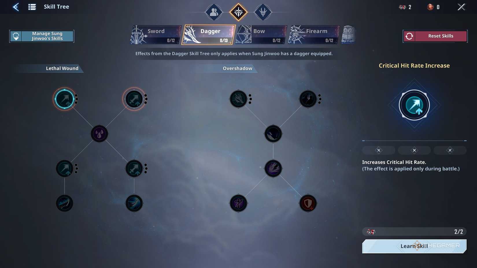 Dagger skill tree in Solo Leveling Arise Overdrive.