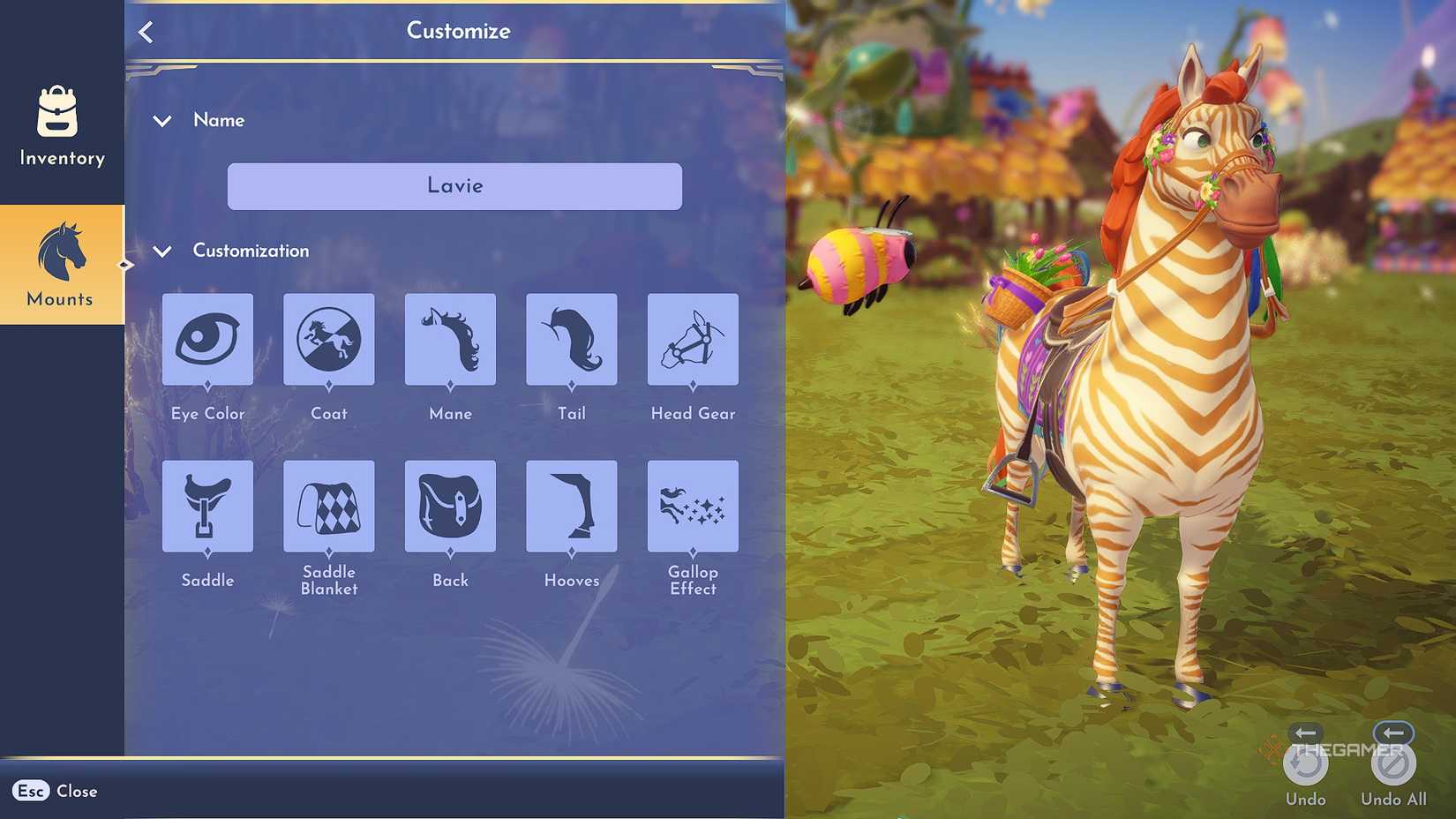 Disney Dreamlight Valley customize menu for horses.