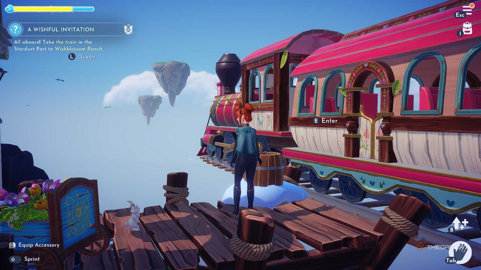 Disney Dreamlight Valley The avatar standing next to an alpine train.