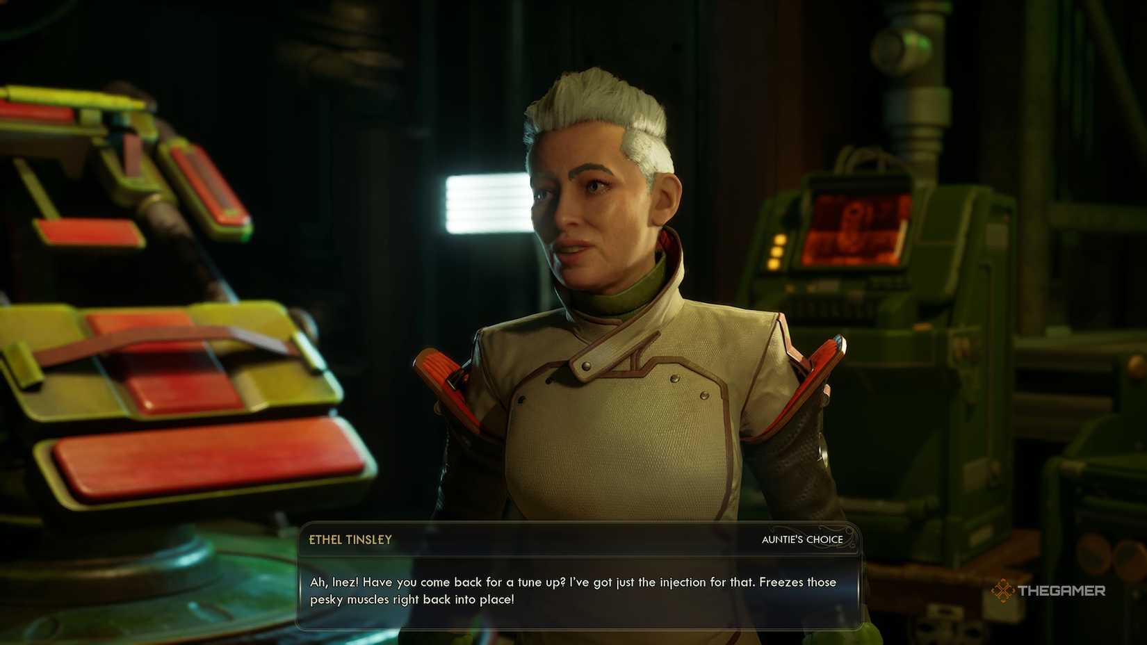 Ethel Tinsley looking toward Inez in The Outer Worlds 2.
