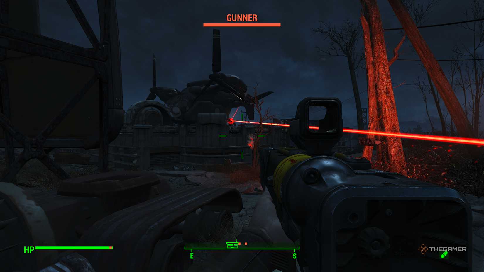 Fighting a Gunner in Fallout 4.