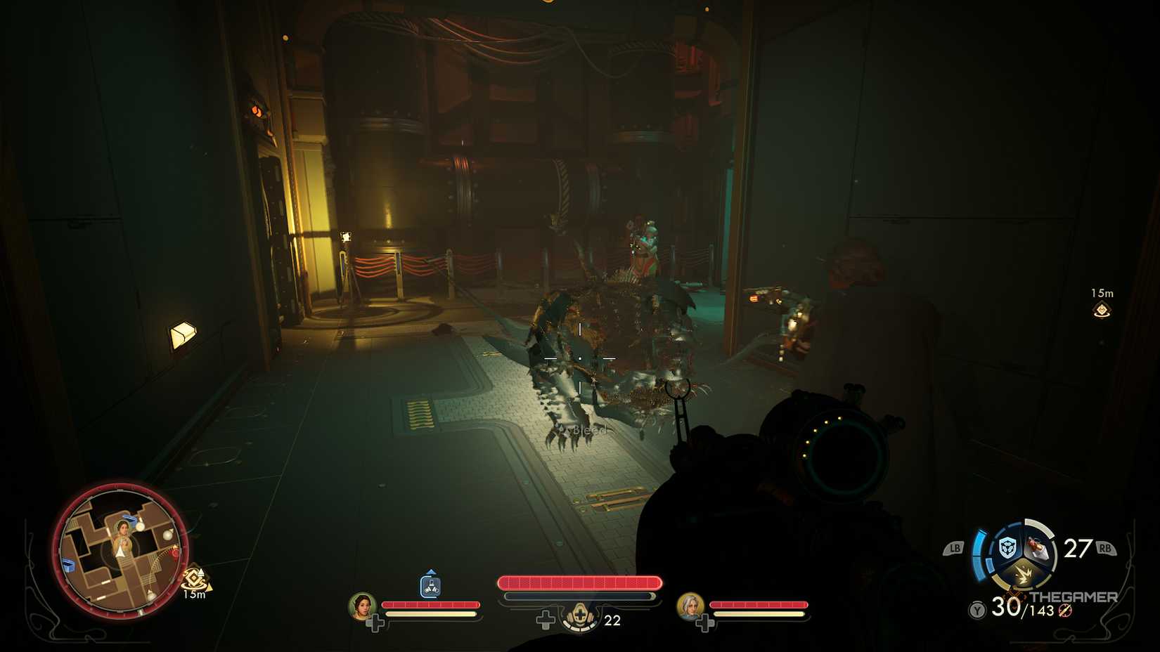 Fighting an invisible monster in The Outer Worlds 2.