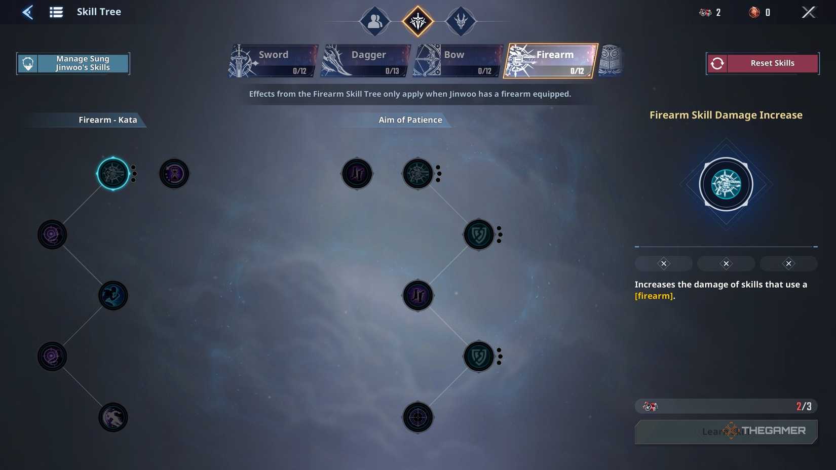 Firearm skill tree in Solo Leveling Arise Overdrive.