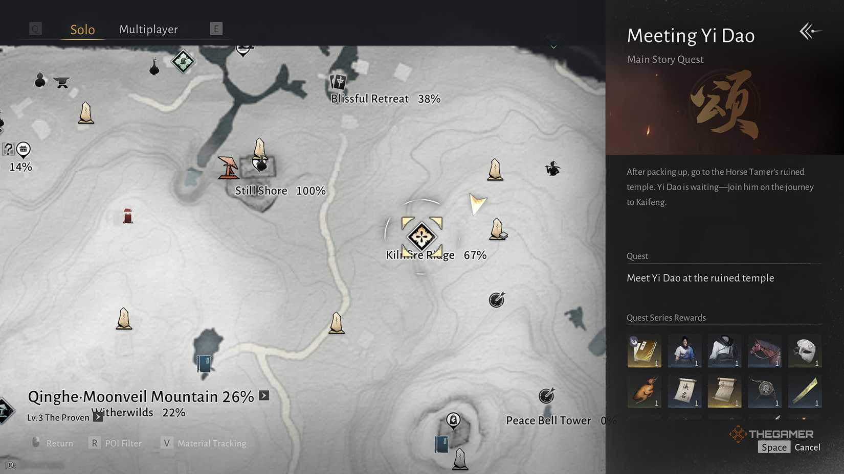 The quest description and rewards the For Whom Does He Return quest in Where Winds Meet.