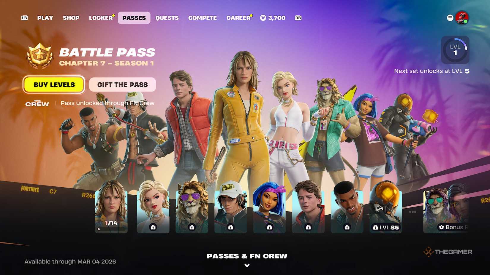 Fortnite Chapter 7 Season 1 Battle Pass page.