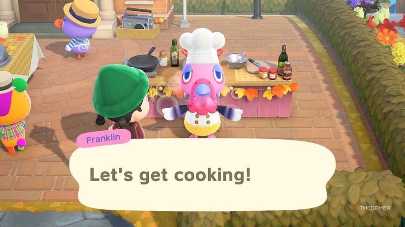 Franklin eager to cook for Turkey Day in Animal Crossing New Horizons.