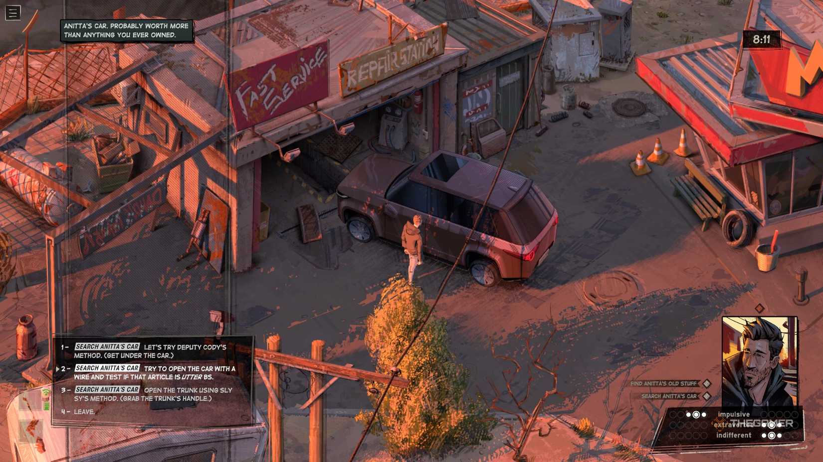 Harrow breaking into the car in Rue Valley.