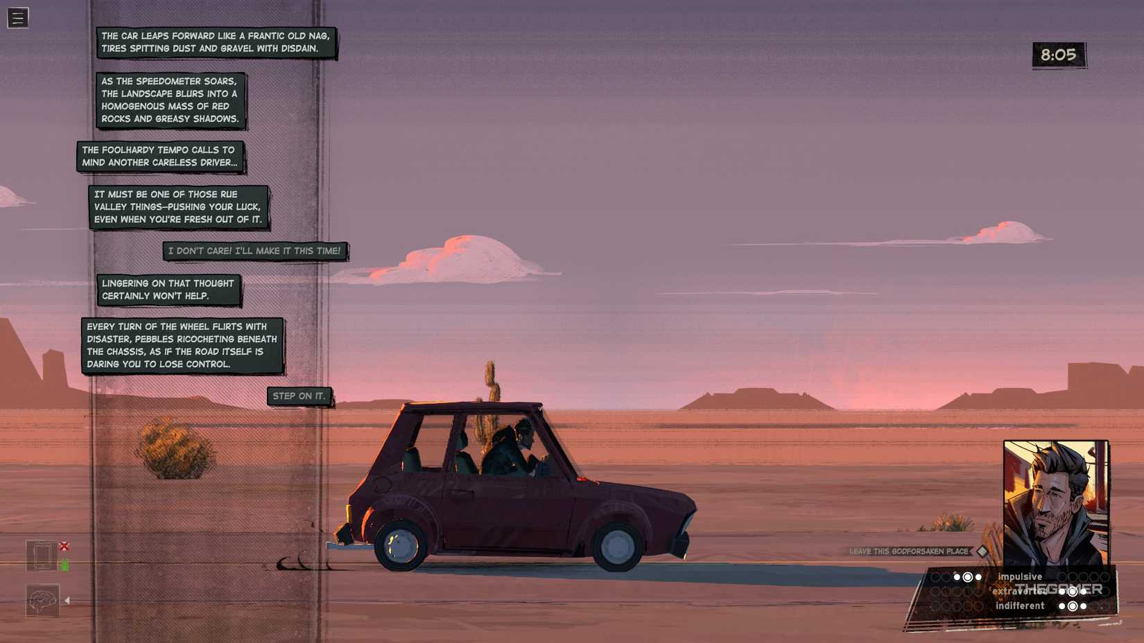 Harrow driving in his car in Rue Valley.