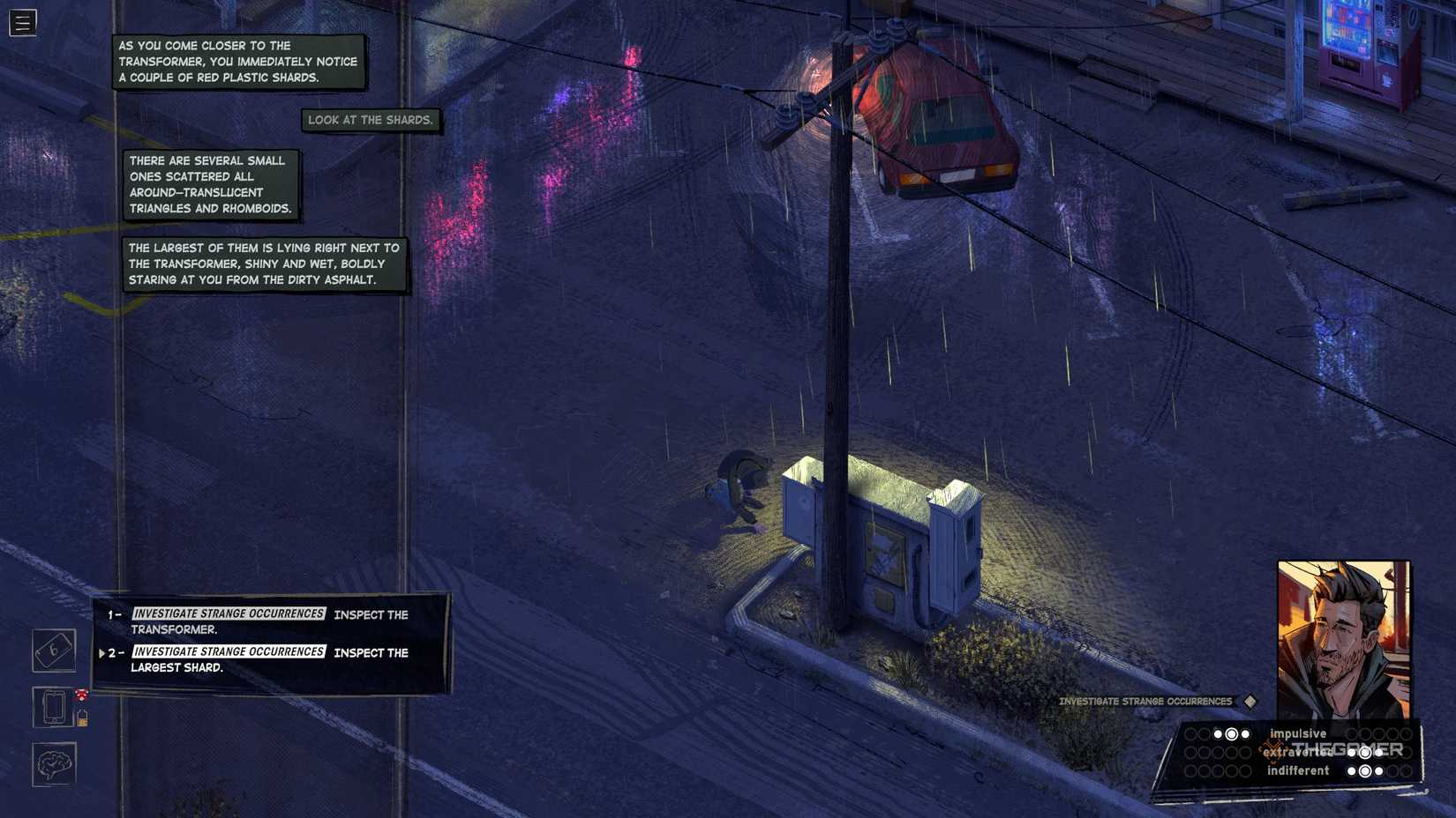 Harrow examining the transformer in Rue Valley.