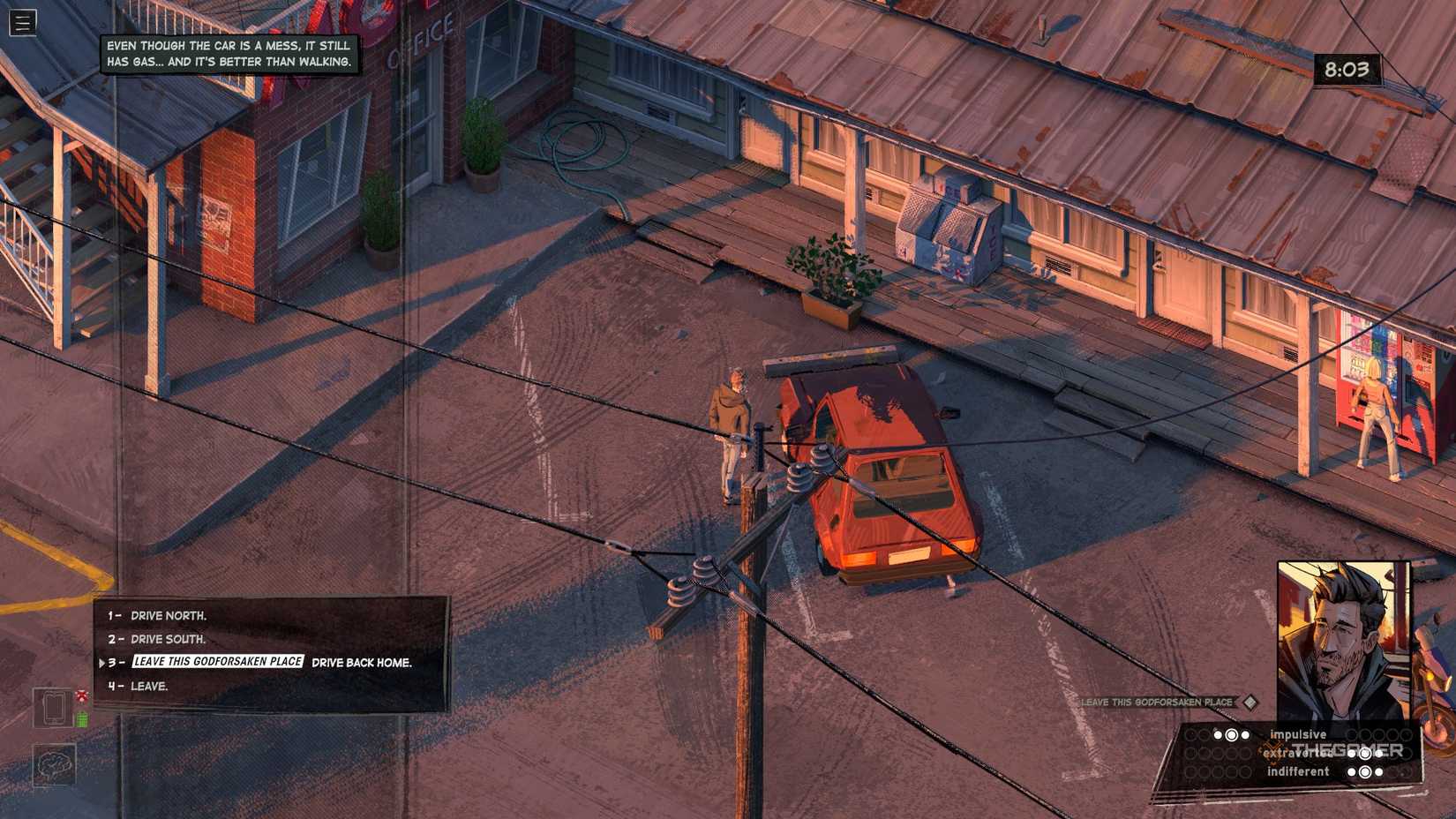 Harrow getting into his car in Rue Valley.