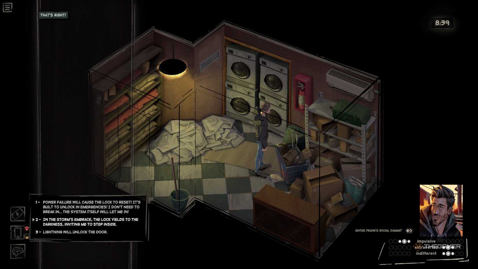 Harrow learning about the keycards in Rue Valley.