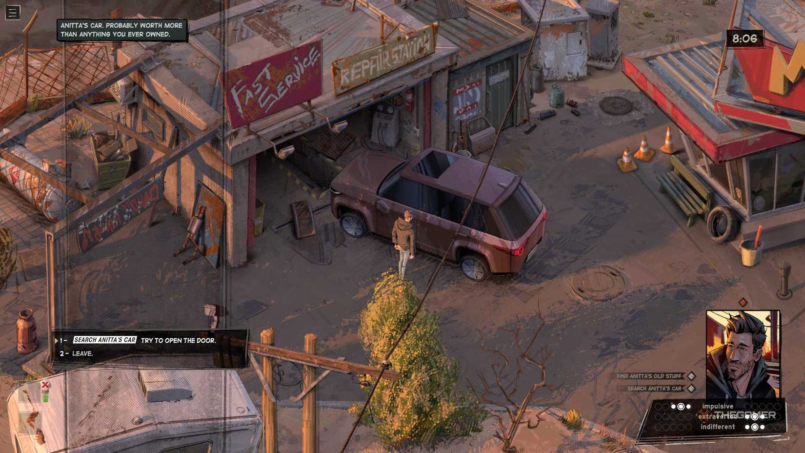 Harrow trying to get into Anitta's car in Rue Valley.