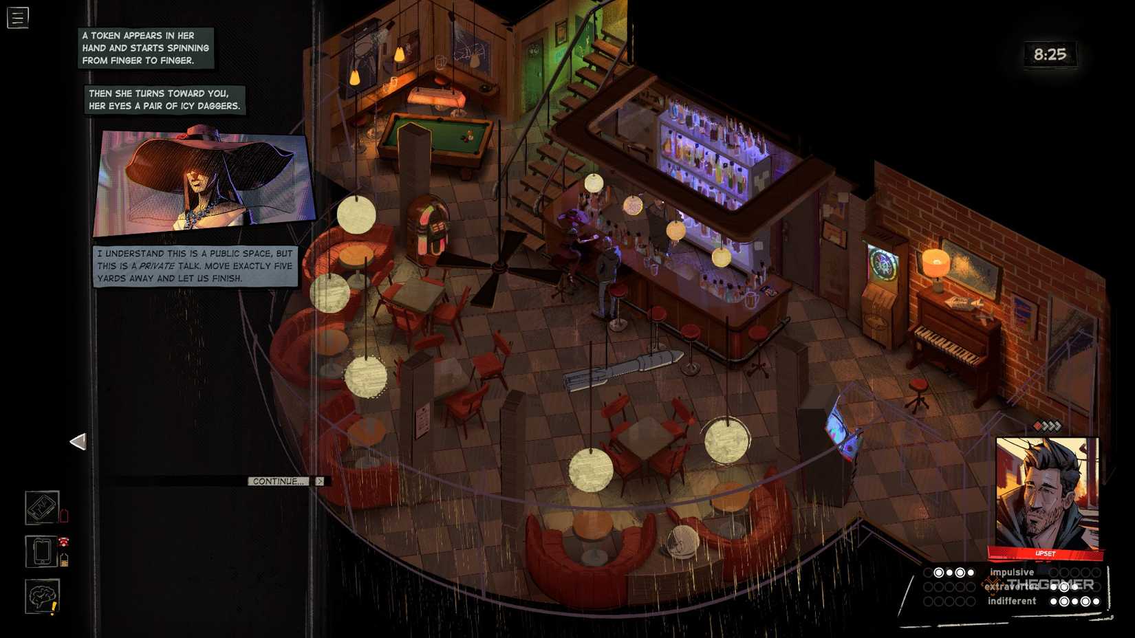 Harrow trying to talk to Anitta in the bar in Rue Valley.