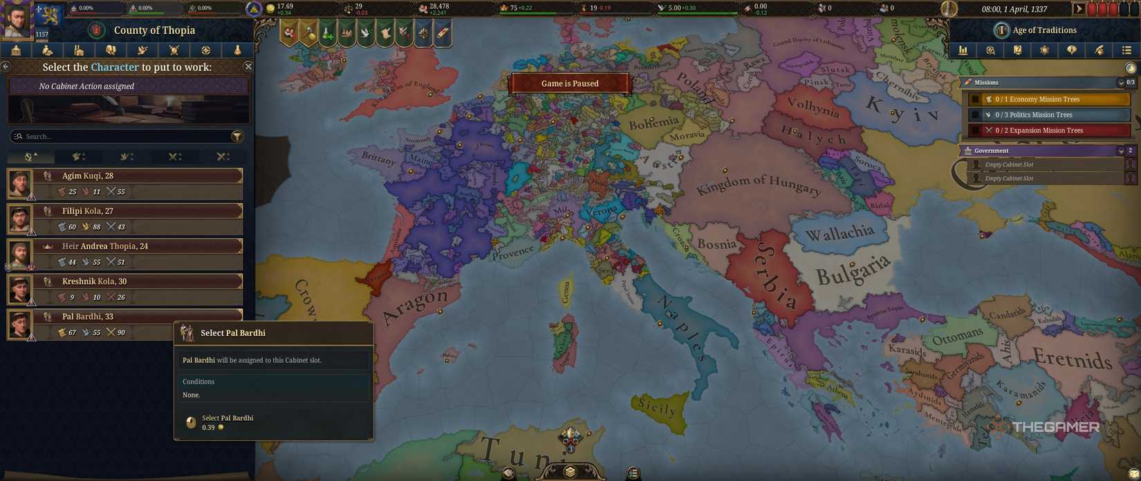 Hiring a Cabinet member in Europa Universalis 5.