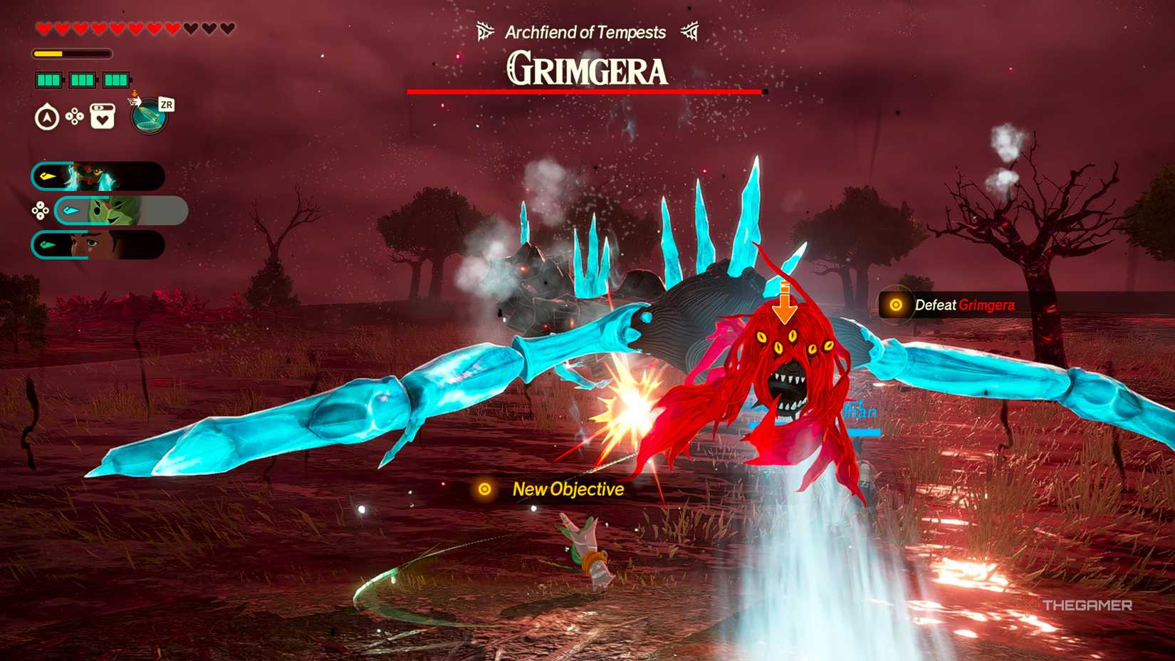 Grimgera shooting a ray of ice from their mouth in a straight line in Hyrule Warriors: Age of Imprisonment.
