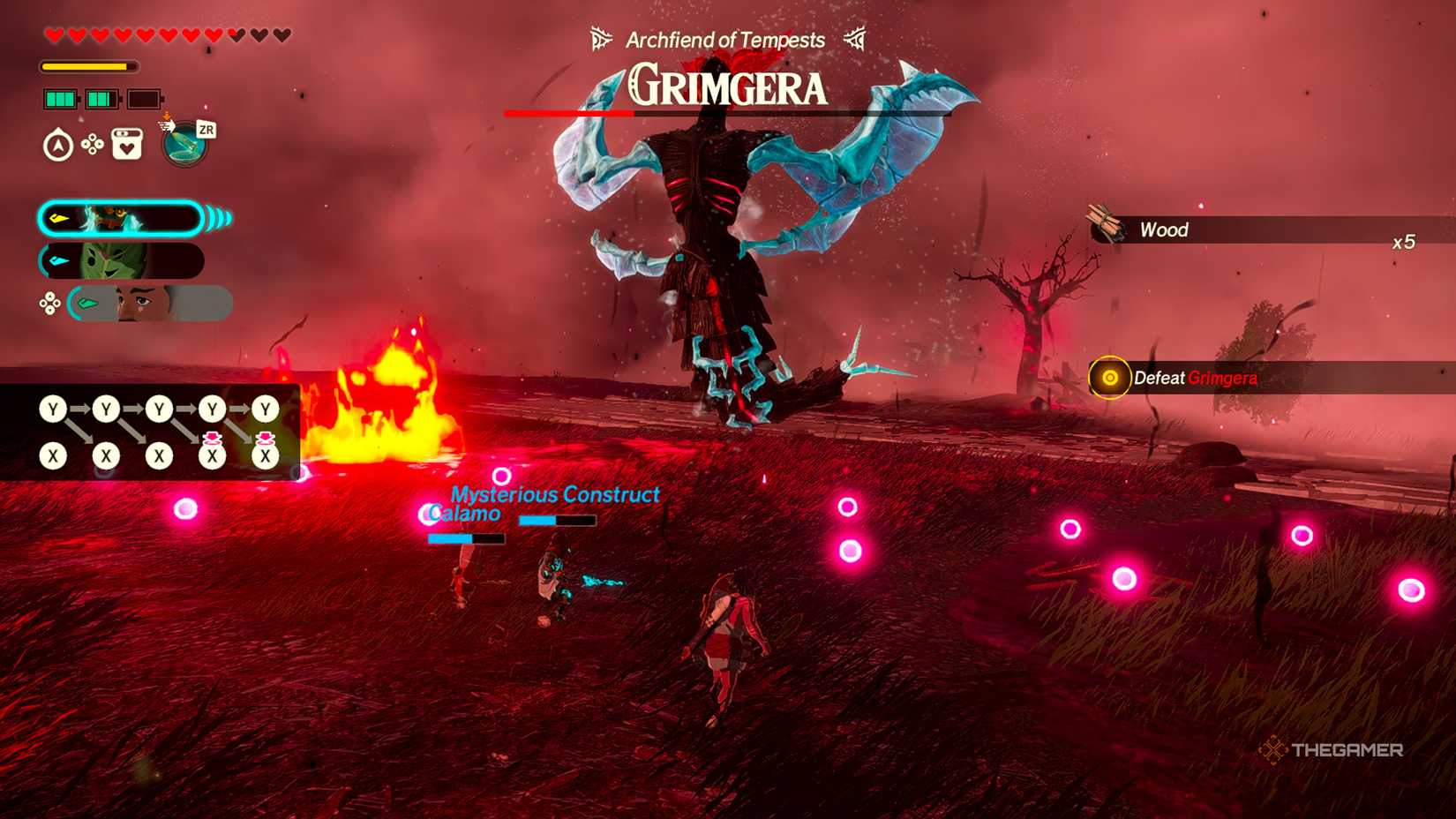 Grimgera sending out pink orbs, indicating where they will launch a series of ice twisters in Hyrule Warriors: Age of Imprisonment.