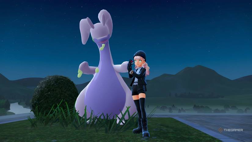 Trainer posed next to a happy Goodra in Pokemon Legends: Z-A.