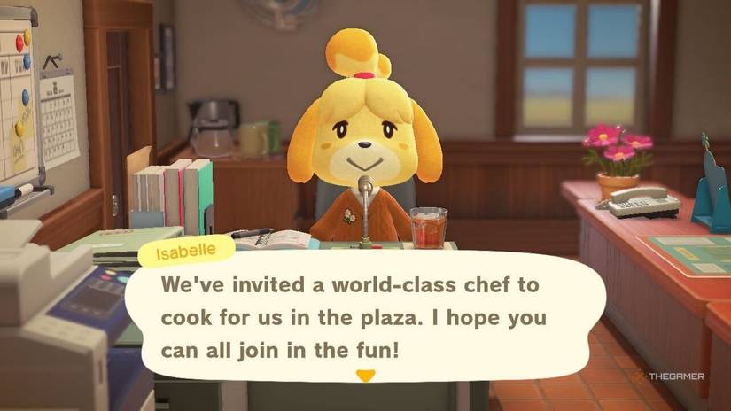 Isabelle telling you Franklin is in town for Turkey Day in Animal Crossing New Horizons.