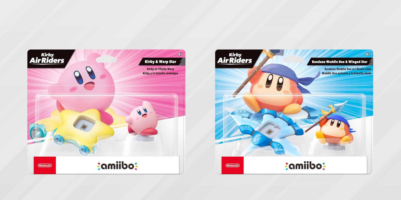 The packaging for Kirby and Bandana Waddle Dee's Air Riders amiibo.