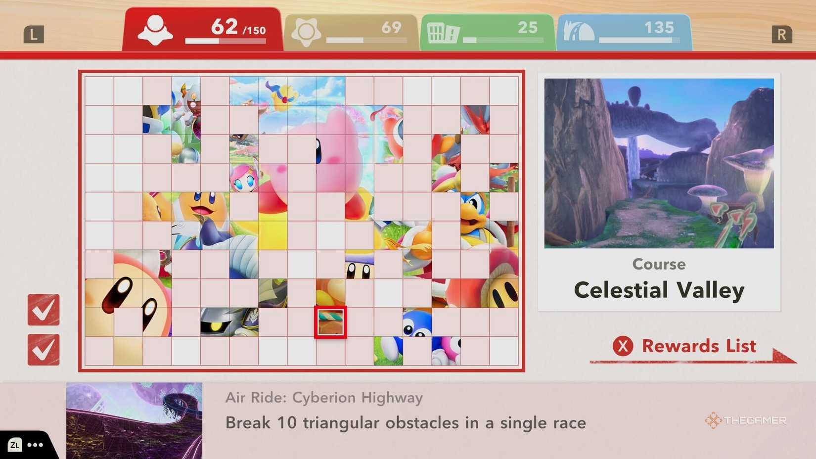 The unlock requirement for Celestial Valley in Kirby Air Riders.