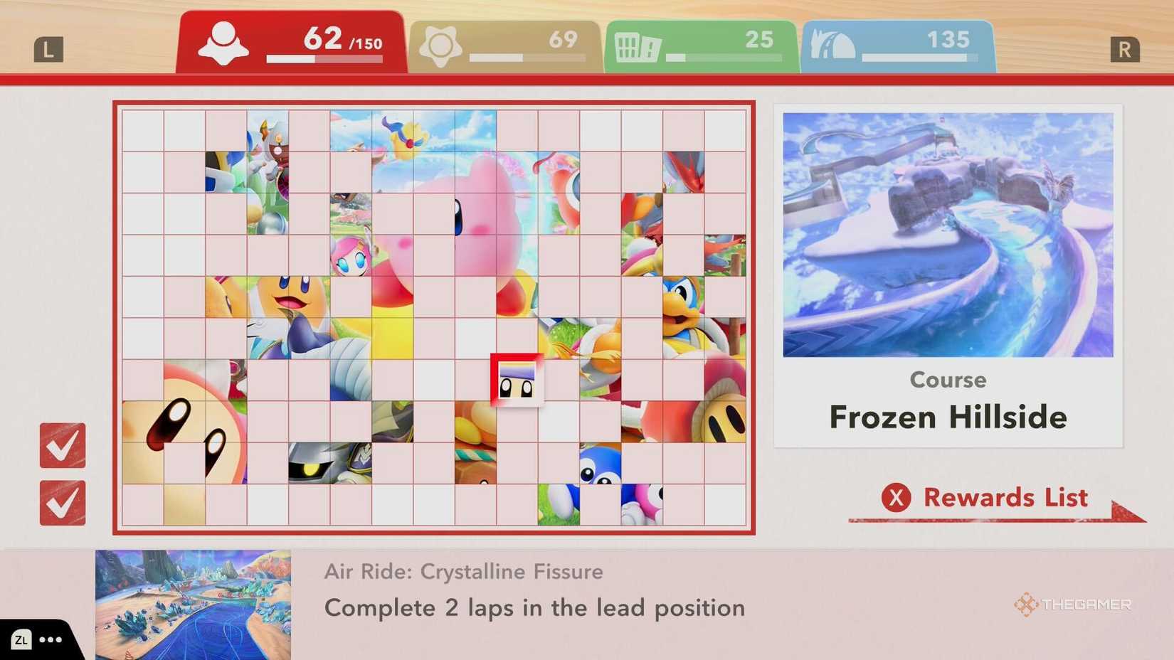 The unlock requirement for Frozen Hillside in Kirby Air Riders.