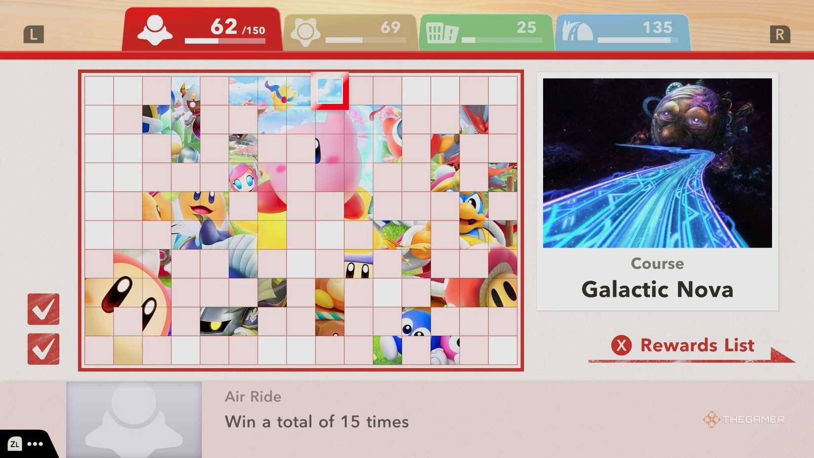 The unlock requirement for Galactic Nova in Kirby Air Riders.