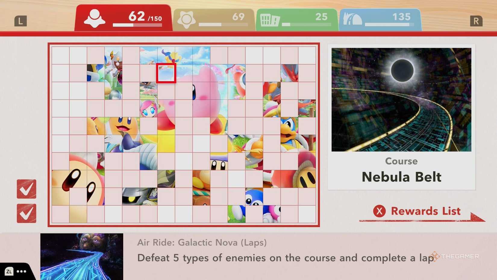 The unlock requirement for Nebula Belt in Kirby Air Riders.