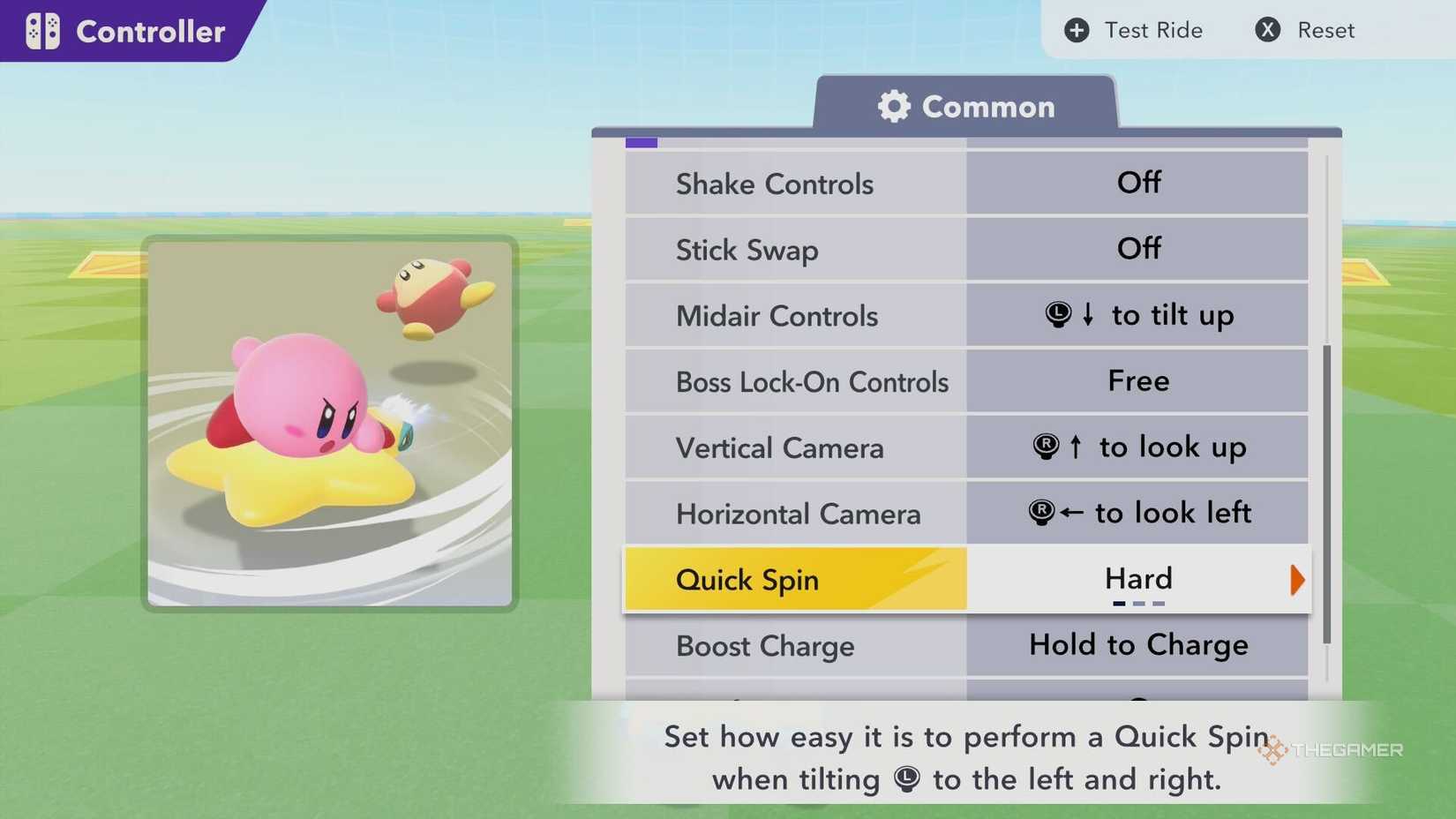The Quick Spin setting in Kirby Air Riders.