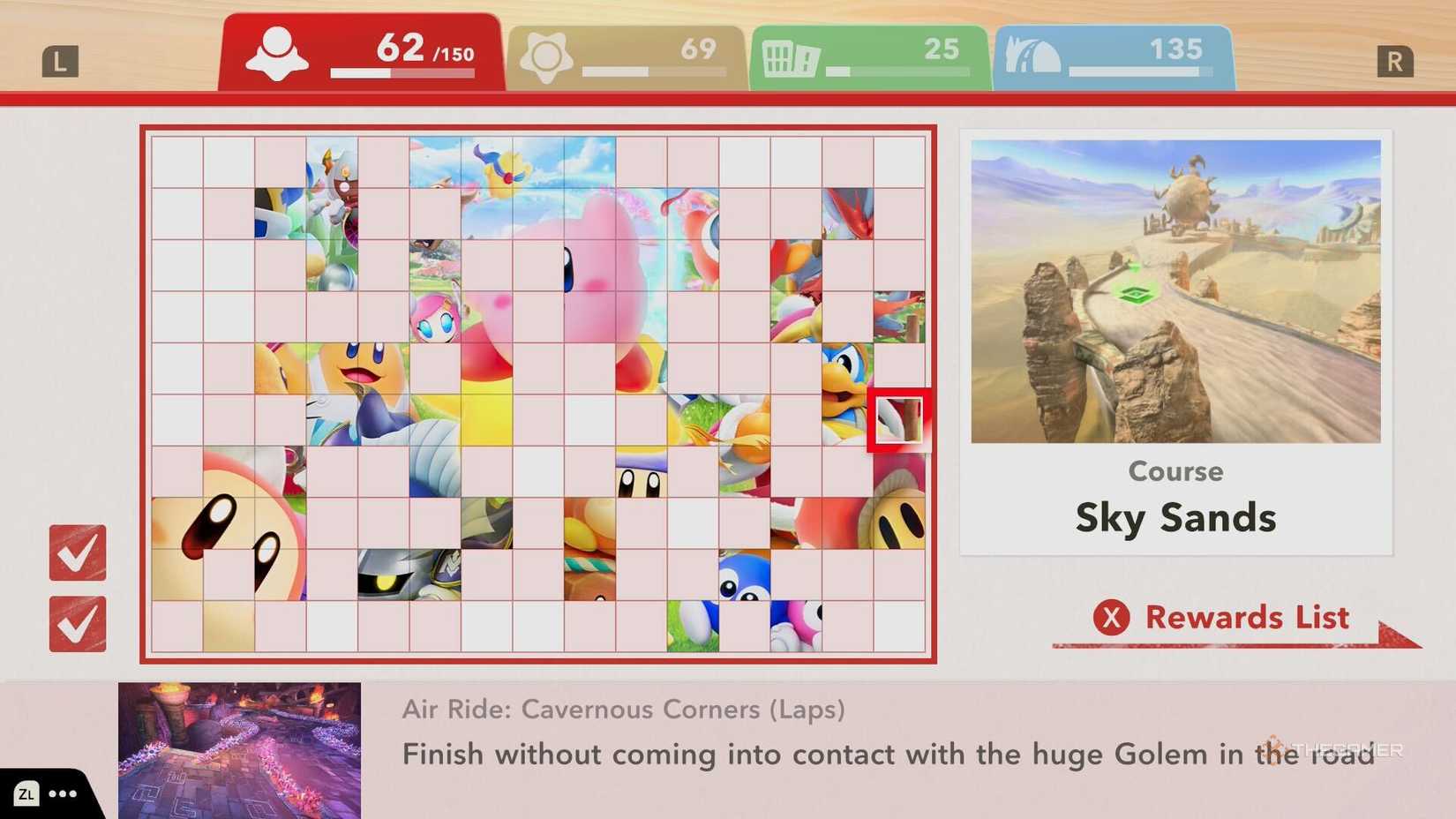The unlock requirement for Sky Sands in Kirby Air Riders.