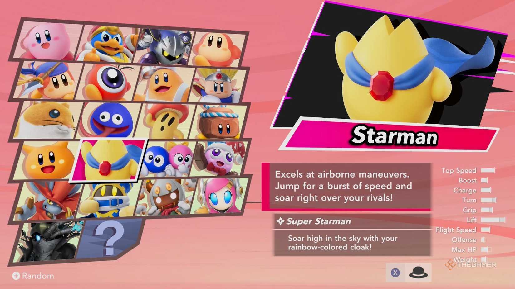 Starman's stats in Kirby Air Riders.