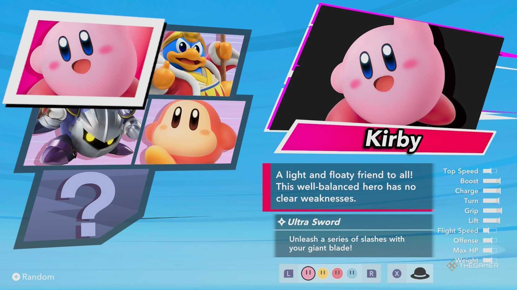 The starting roster in Kirby Air Riders.