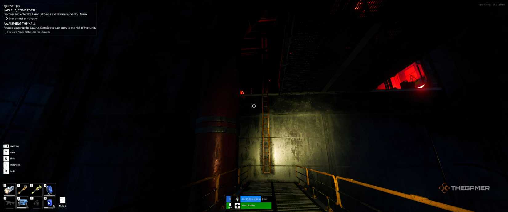 Ladder up ahead on the wall in The Last Caretaker.