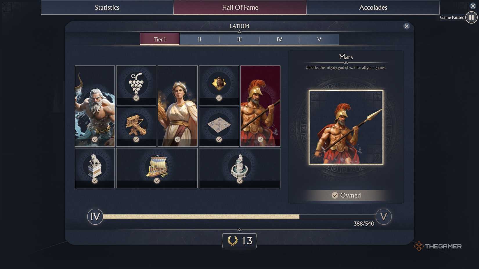 Latium Hall Of Fame rewards page.