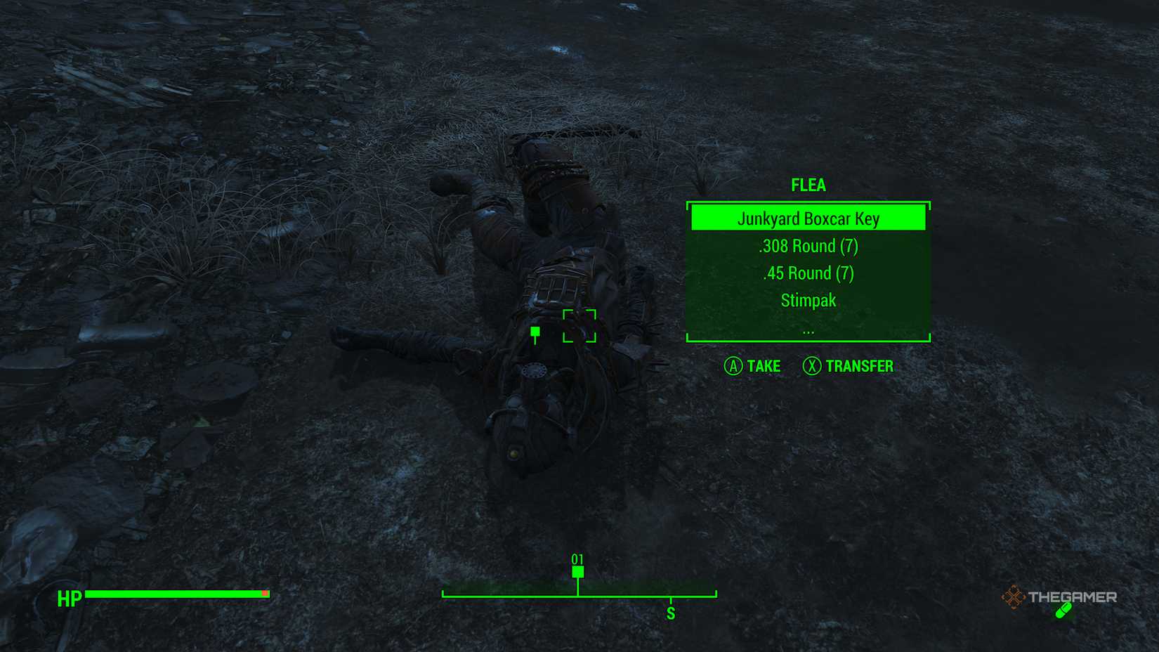 Looting Flea's body in Fallout 4.