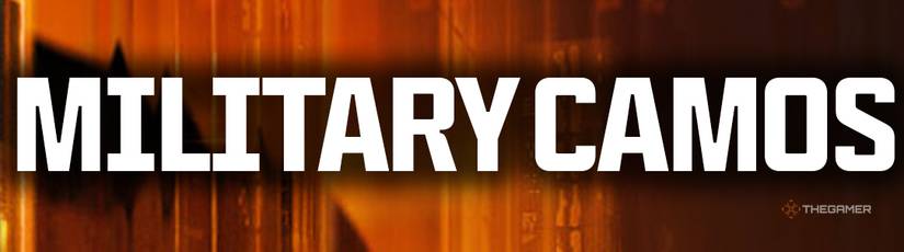 Military Camos text over an orange background.
