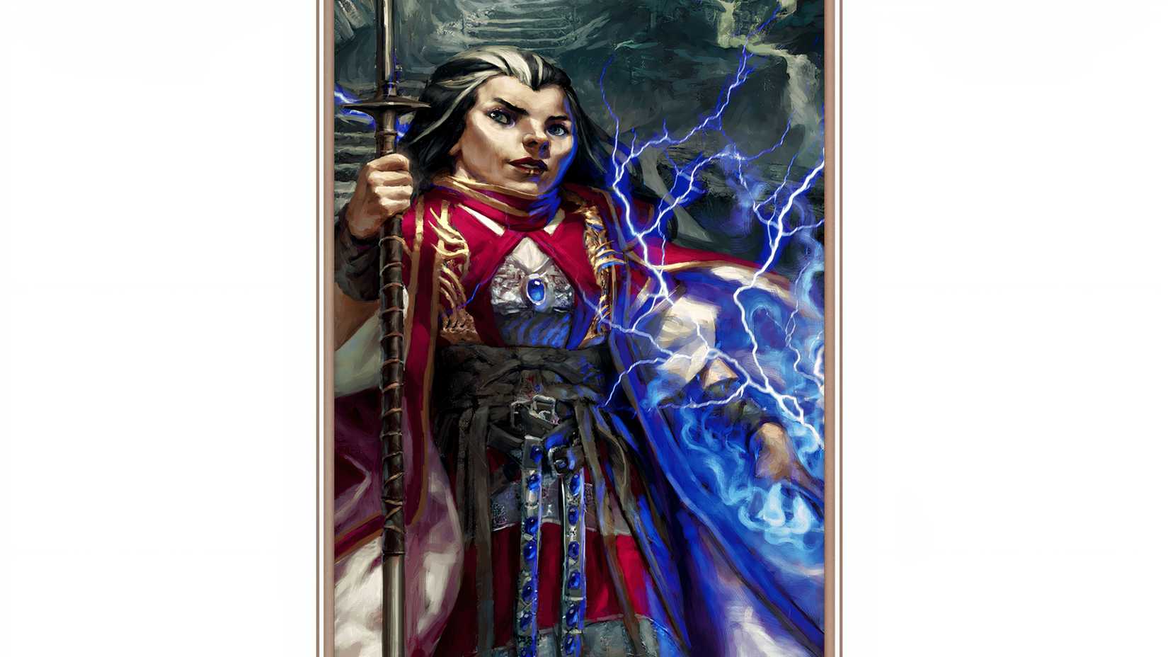 A Spellfire Sorcery (Sorcerer) weilding a weapon with one hand and thunder in the other from DND..