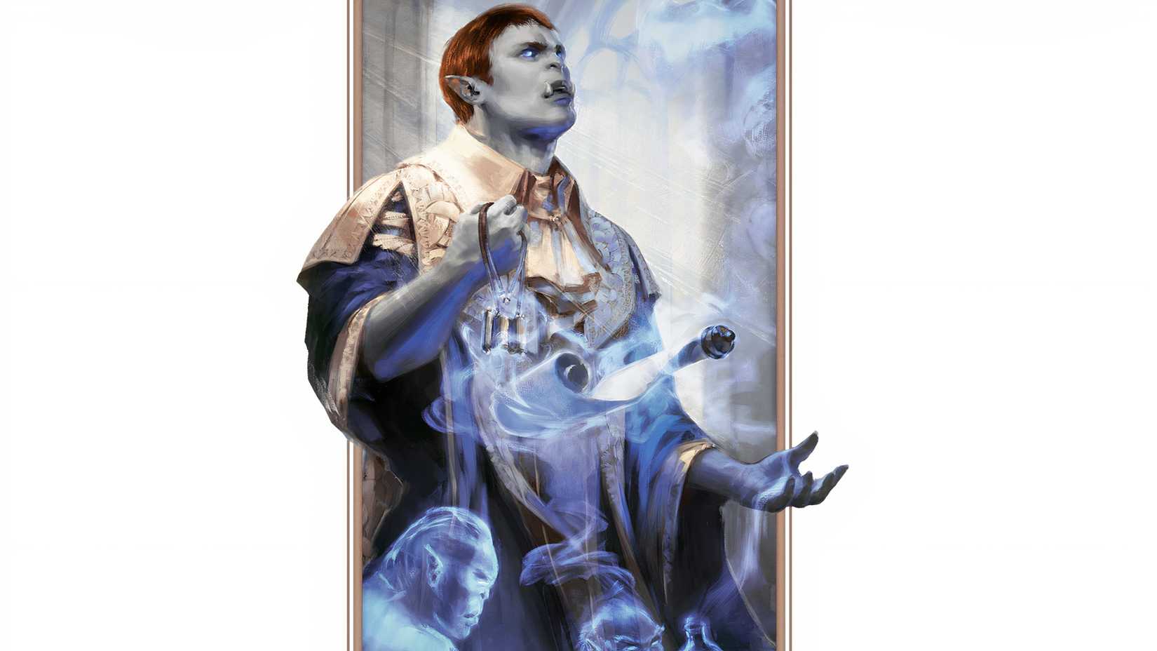 A knowledge domain orc cleric holds out a glowing spell scroll in dnd.