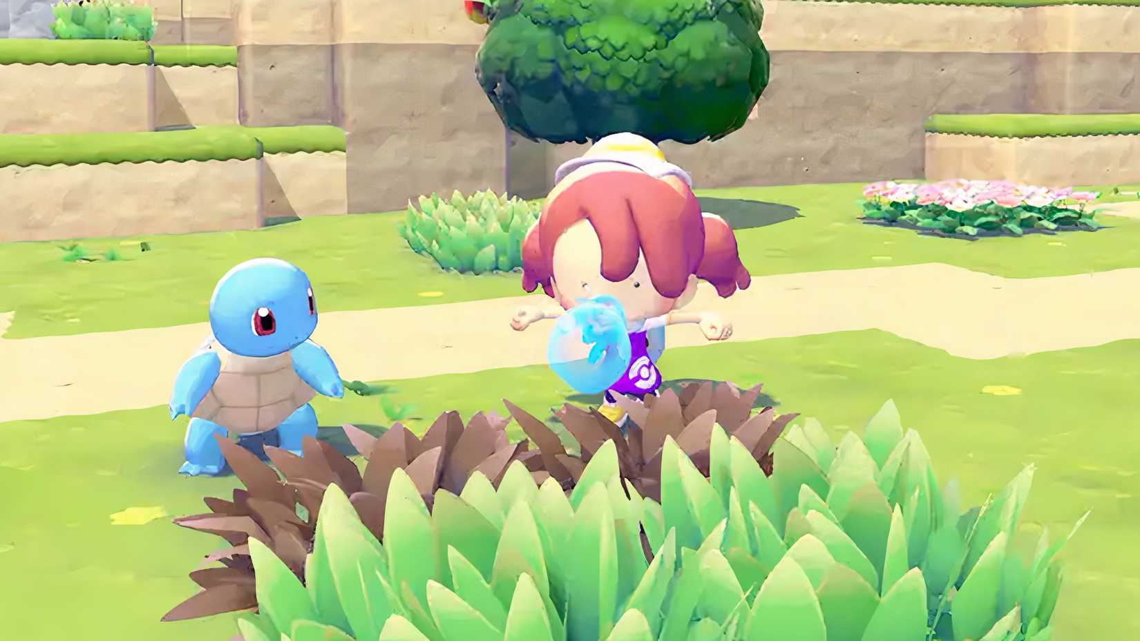 squirtle looking at a ditto human using bubble in pokopia.