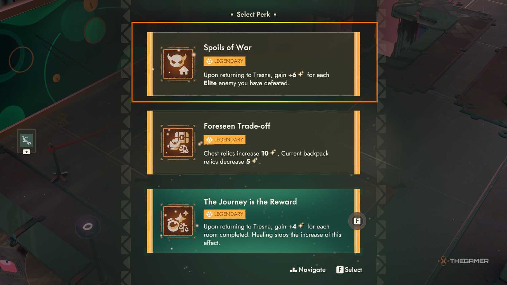 The perk select screen in Moonlighter 2, highlighting the perk Spoils of War.