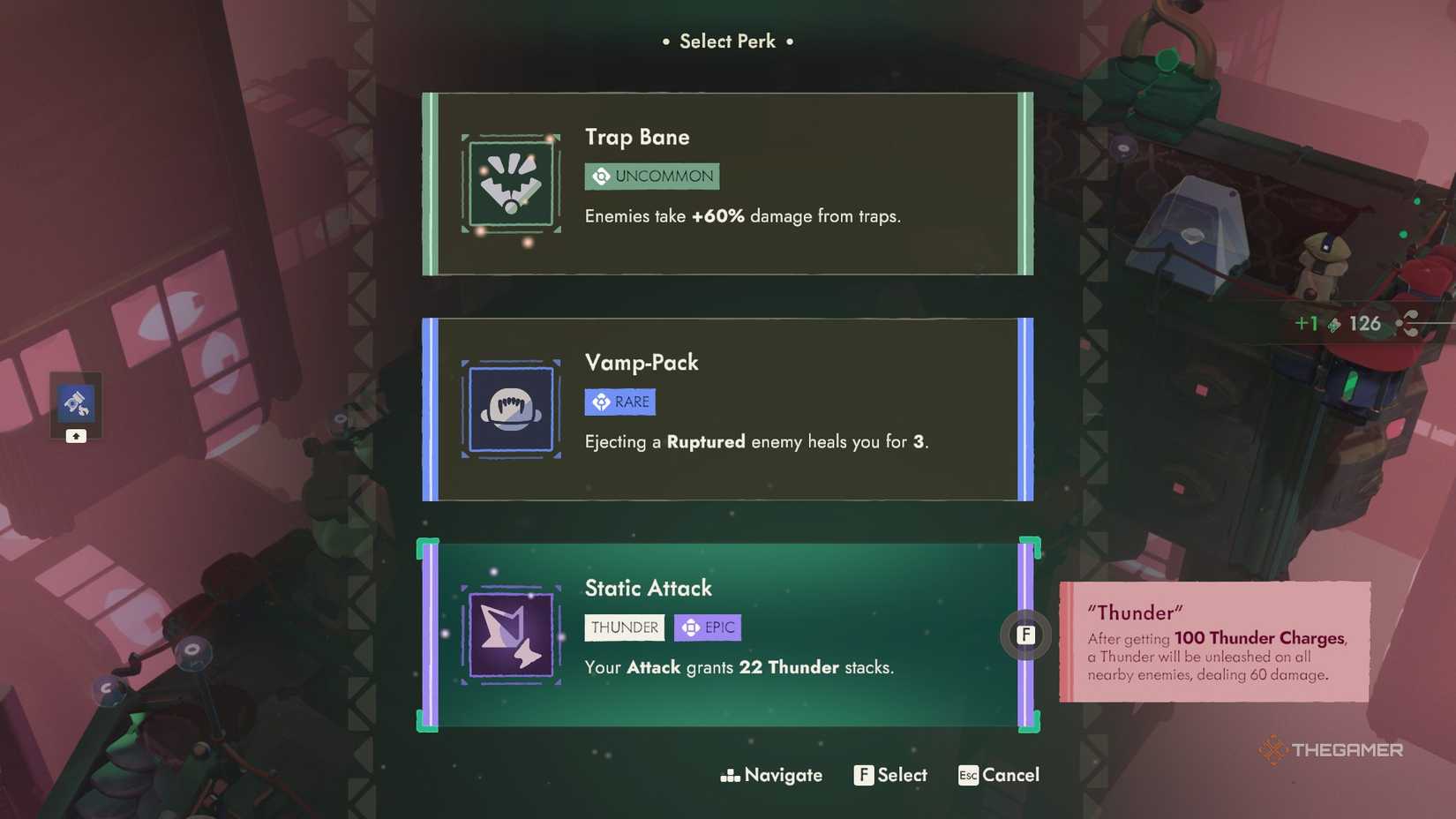 The perk select screen in Moonlighter 2, highlighting the perk Static Attack.