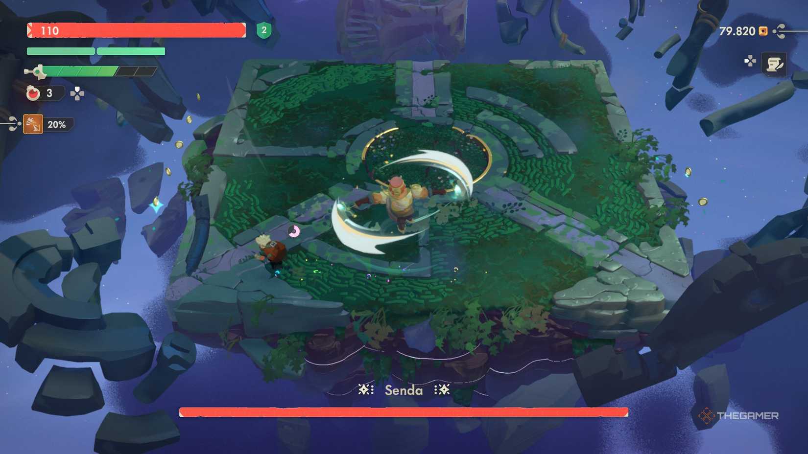 Senda spinning towards Will in Moonlighter 2.