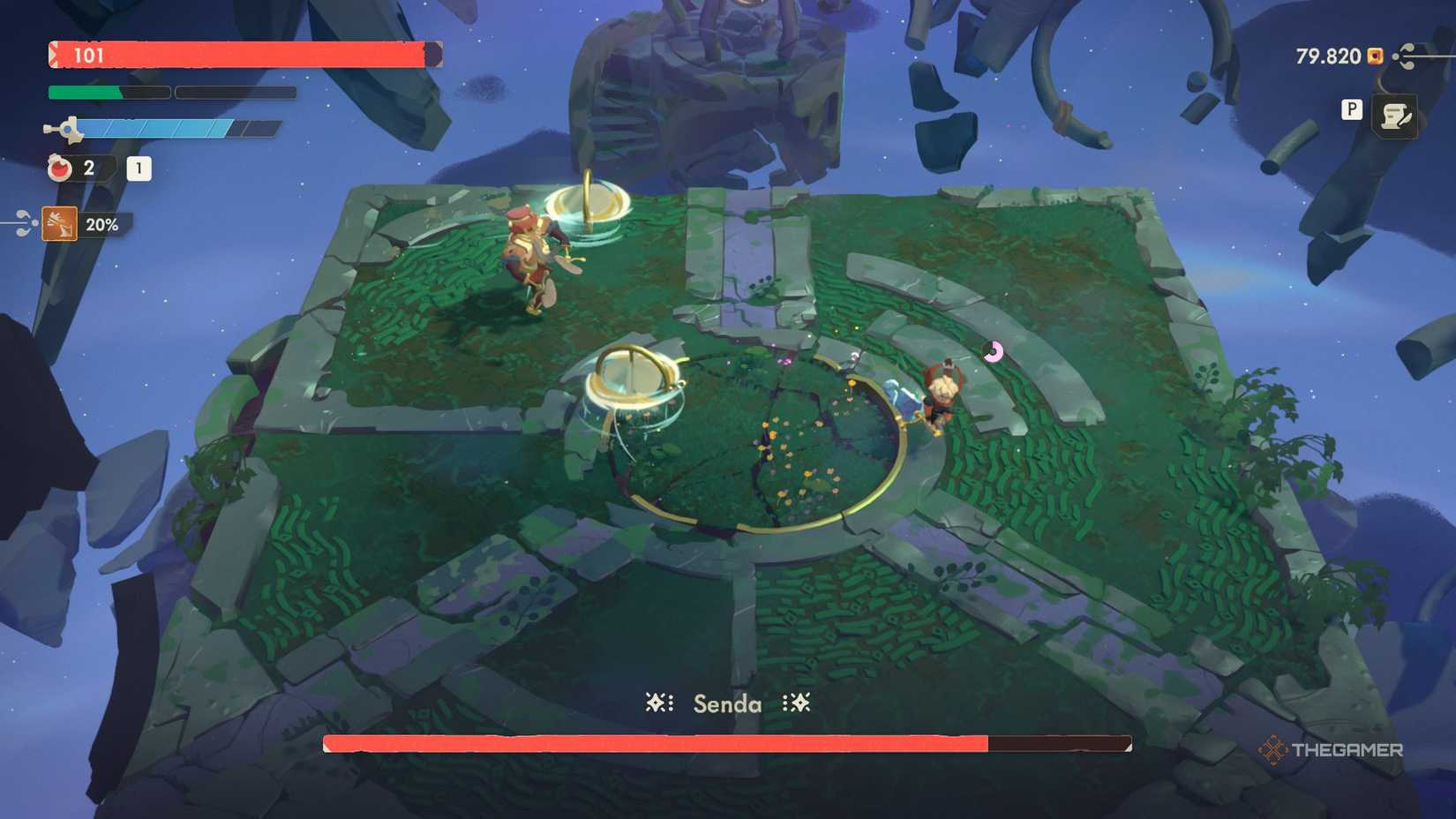 Two rings going aorund the arena in Senda's fight in Moonlighter 2.