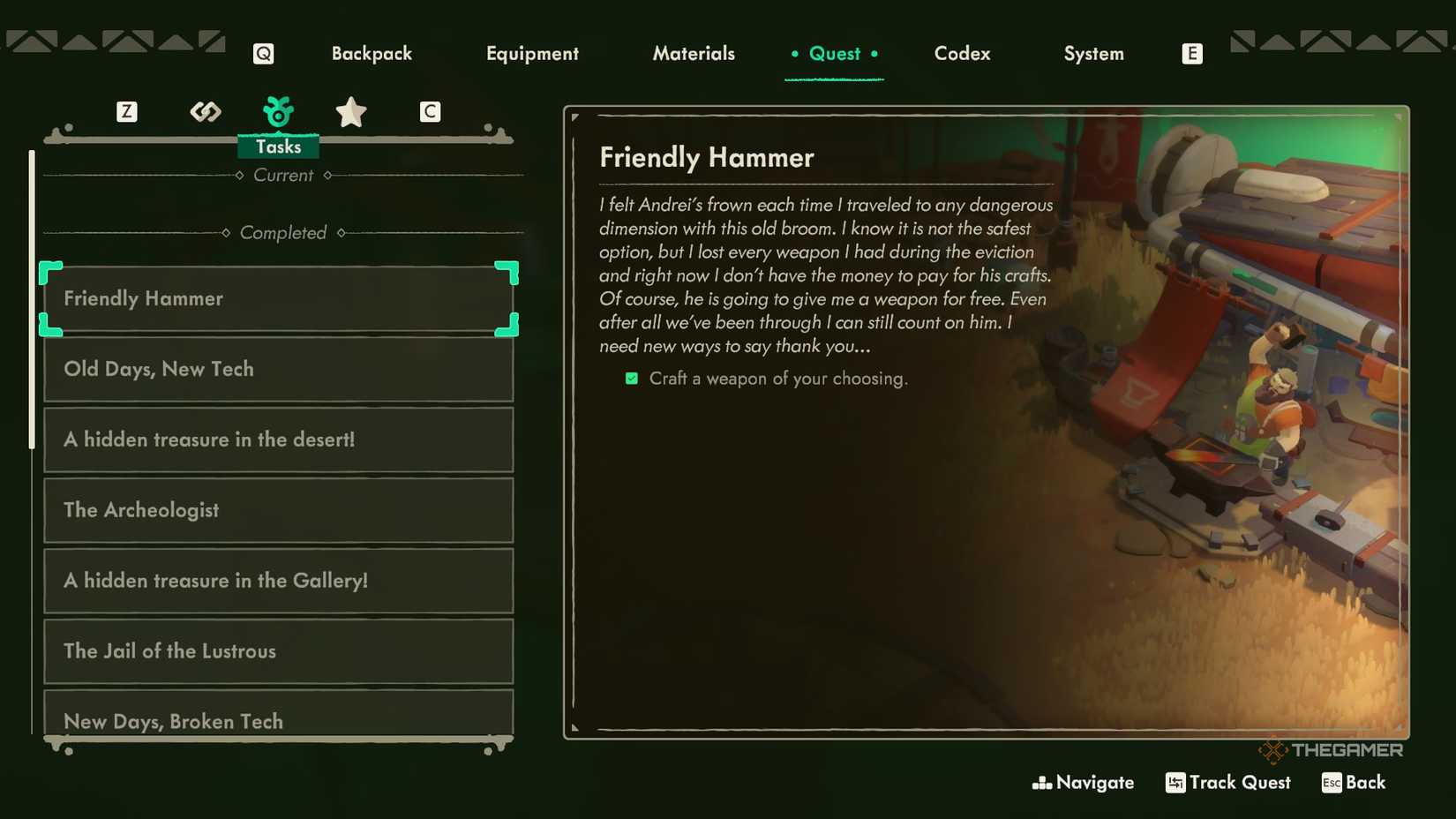 The Tasks tab in the menu of Moonlighter 2.